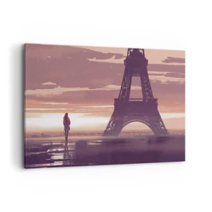 Quadro su tela - Stampe su Tela - Una figura che guarda la Torre Eiffel alla luce del sole al tramonto - 100x70cm - Solo loro due - Decorazione murale moderna per soggiorno e camera da letto ARTTOR