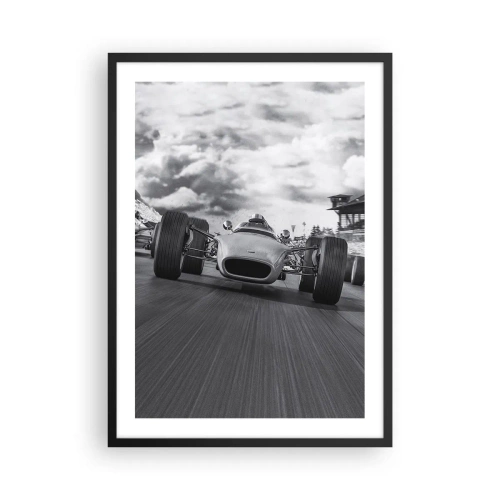 Poster in cornice nera - Auto da corsa retrò in pista in bianco e nero - 50x70cm - C'è la forza! - Decorazione murale moderna per soggiorno e camera da letto ARTTOR
