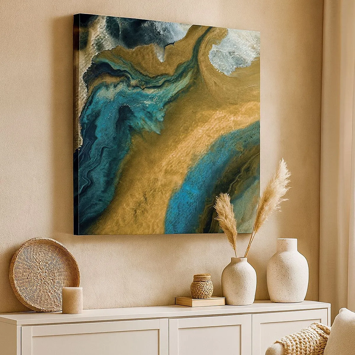 Quadro su tela - Stampe su Tela - Blu-oro: influenza reciproca - 30x30 cm