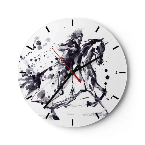 Orologio da parete - Orologio in Vetro - Cavaliere ad acquerello in bianco e nero - 30x30cm - Il cavaliere nero - Decorazione murale moderna per soggiorno, cucina e camera da letto ARTTOR