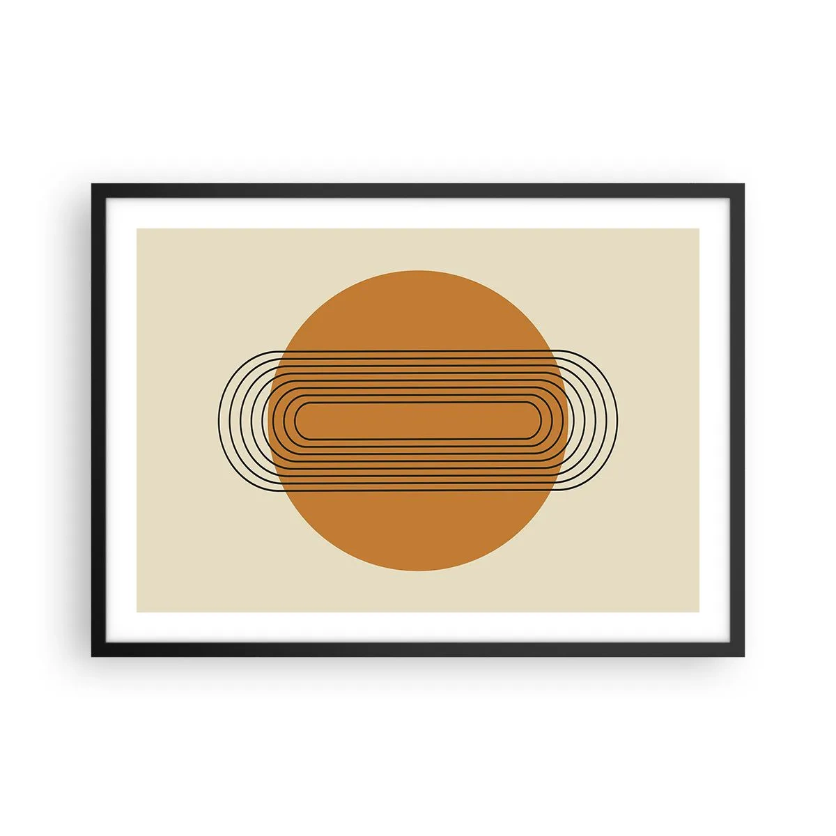 Poster in cornice nera - Motivo geometrico con cerchi e linee arancioni - 70x50cm - Piano perfetto - Decorazione murale moderna per soggiorno e camera da letto ARTTOR