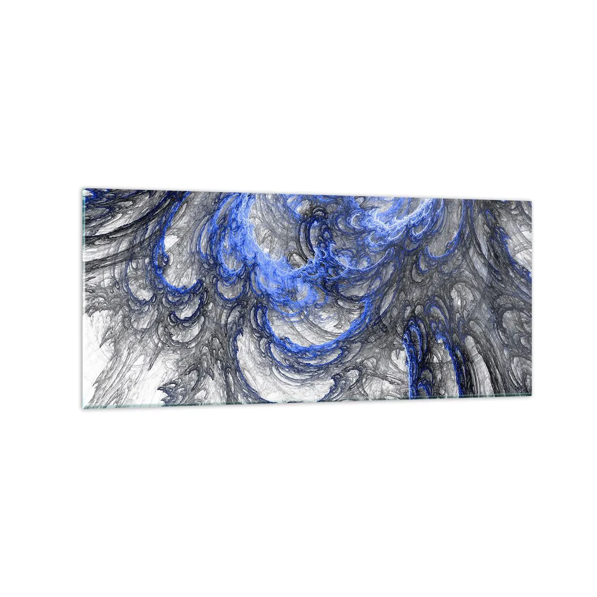 Quadro su vetro - Onde astratte nei toni del blu e del grigio - 120x50cm - La nascita dell'onda - Decorazione murale moderna per soggiorno e camera da letto ARTTOR