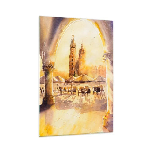 Quadro su vetro - Alba sulla piazza di Cracovia - 80x120 cm