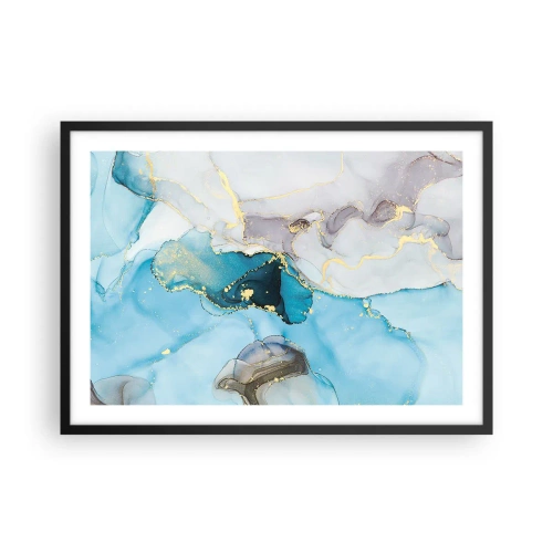 Poster in cornice nera - Astrazione nei toni del blu e dell'oro con linee sottili - 70x50cm - Studio di incontro tra grigio e turchese - Decorazione murale moderna per soggiorno e camera da letto ARTTOR