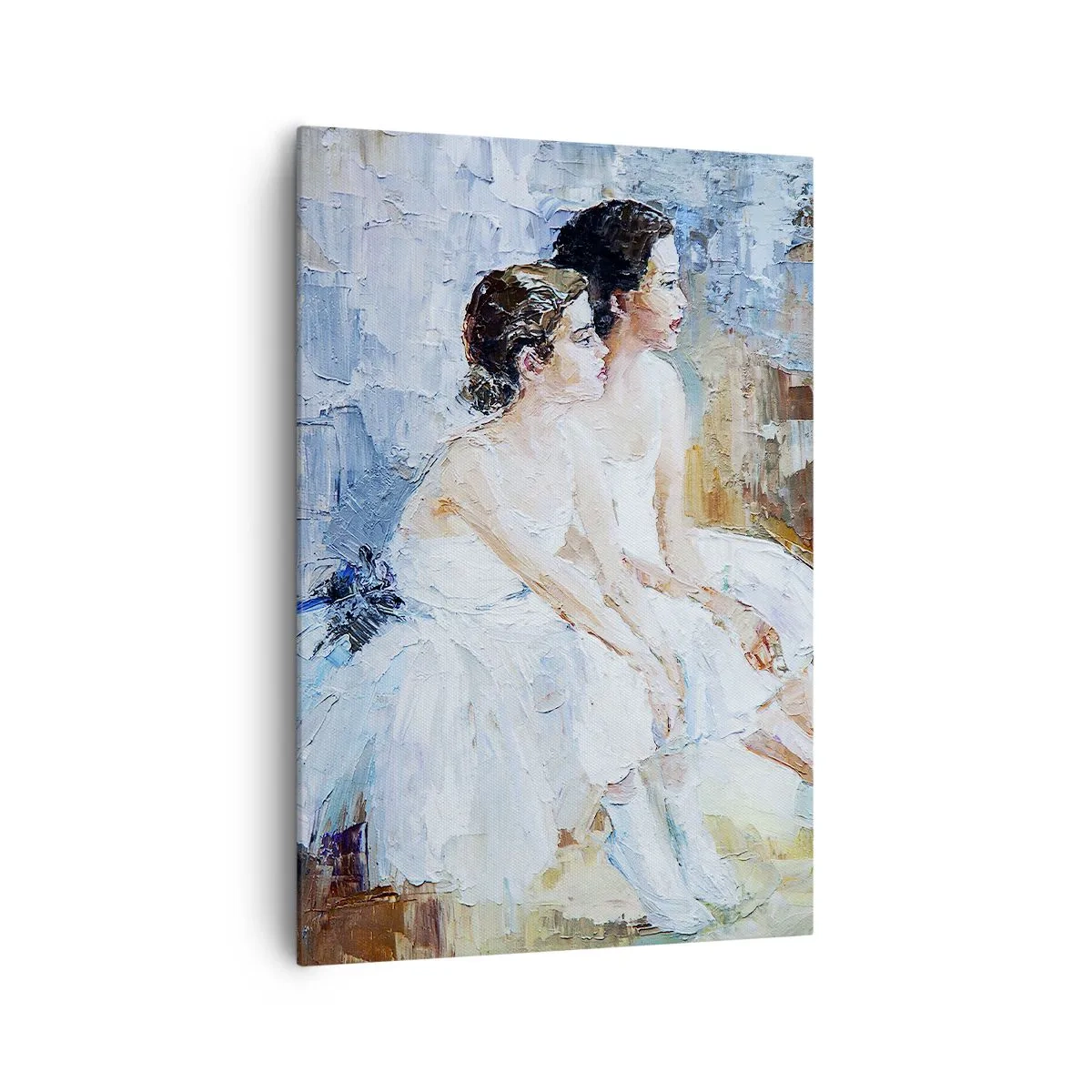 Quadro su tela - Stampe su Tela - Due ballerine in abiti bianchi si rilassano su uno sfondo pastello. - 70x100cm - Il riposo dei giovani cigni - Decorazione murale moderna per soggiorno e camera da letto ARTTOR