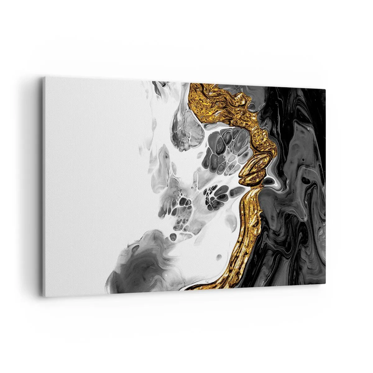 Quadro su tela - Stampe su Tela - Una composizione astratta con accenti di oro e nero. - 120x80cm - Composizione organica - Decorazione murale moderna per soggiorno e camera da letto ARTTOR