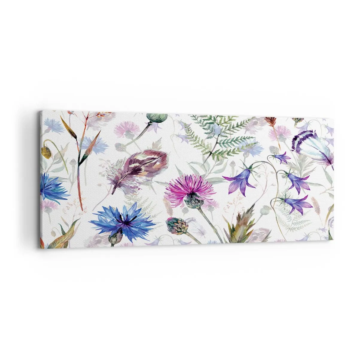 Quadro su tela - Stampe su Tela - Fiori ed erbe acquerellati su sfondo bianco in stile erbario - 120x50cm - Erbario polacco - Decorazione murale moderna per soggiorno e camera da letto ARTTOR