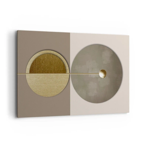 Quadro su tela - Stampe su Tela - Cerchi astratti nei toni dell'oro e del beige - 120x80cm - Equilibrio perfetto - Decorazione murale moderna per soggiorno e camera da letto ARTTOR