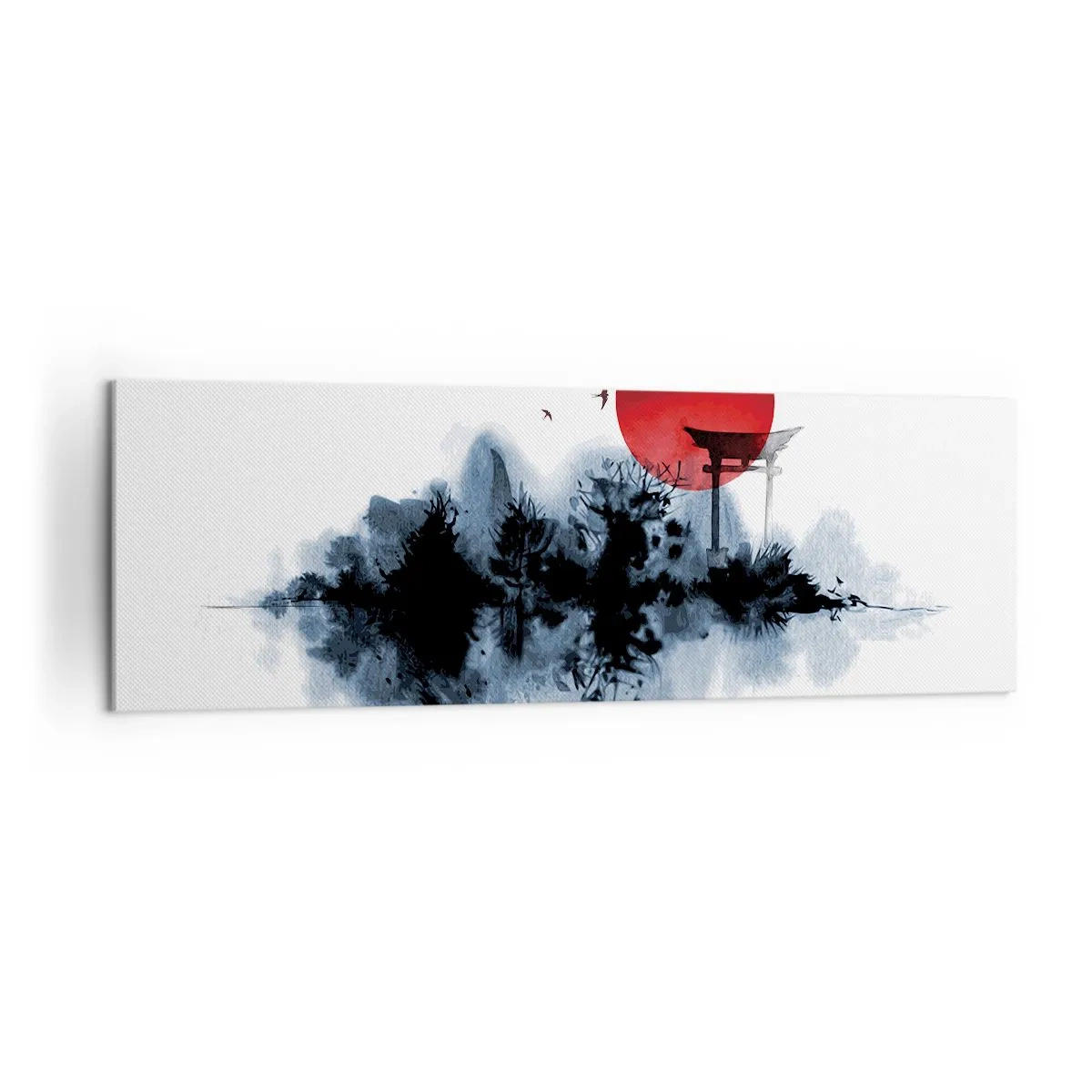 Quadro su tela - Stampe su Tela - Sole rosso su un paesaggio pittoresco con torii - 160x50cm - Vista giapponese - Decorazione murale moderna per soggiorno e camera da letto ARTTOR