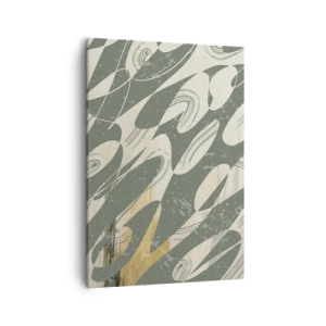 Quadro su tela - Stampe su Tela - Forme dinamiche nei toni del verde e dell'oro - 50x70cm - Astrazione ritmica - Decorazione murale moderna per soggiorno e camera da letto ARTTOR