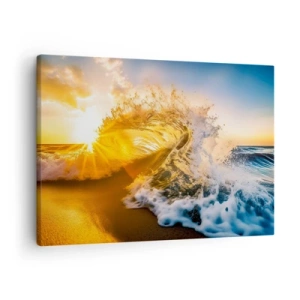 Quadro su tela - Stampe su Tela - Un'onda dorata sullo sfondo del sole al tramonto - 70x50cm - Gioco sulla sabbia - Decorazione murale moderna per soggiorno e camera da letto ARTTOR