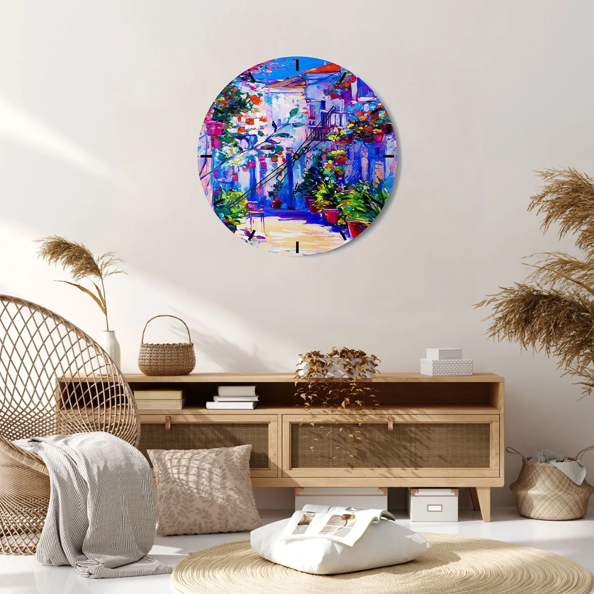 Orologio da parete - Orologio in Vetro - Un patio incantevole pieno di fiori dai colori intensi - 30x30cm - Impressionismo: stradina italiana - Decorazione murale moderna per soggiorno, cucina e camera da letto ARTTOR