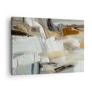 Quadro su tela - Stampe su Tela - Astrazione strutturale nei toni della terra e del bianco - 70x50cm - Strati colorati - Decorazione murale moderna per soggiorno e camera da letto ARTTOR