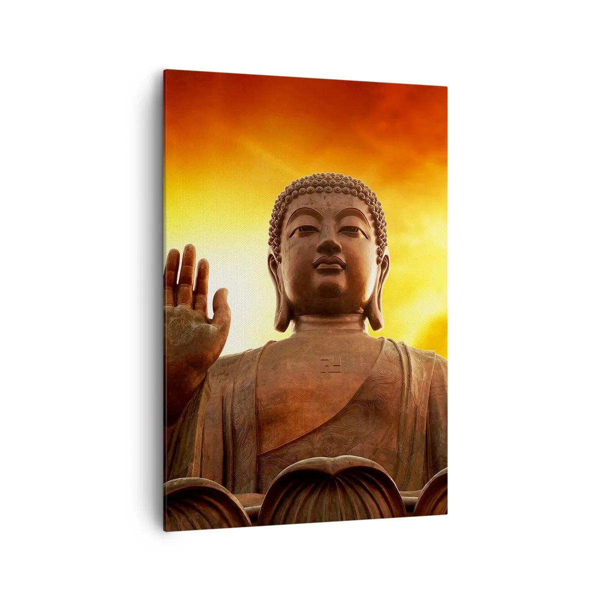 Quadro su tela - Stampe su Tela - Una statua del Buddha contro un cielo dorato al tramonto - 70x100cm - La pace del mondo - Decorazione murale moderna per soggiorno e camera da letto ARTTOR