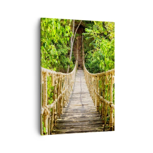 Quadro su tela - Stampe su Tela - Un ponte sospeso in una foresta tropicale ricca di vegetazione - 50x70cm - Sospeso nel verde - Decorazione murale moderna per soggiorno e camera da letto ARTTOR