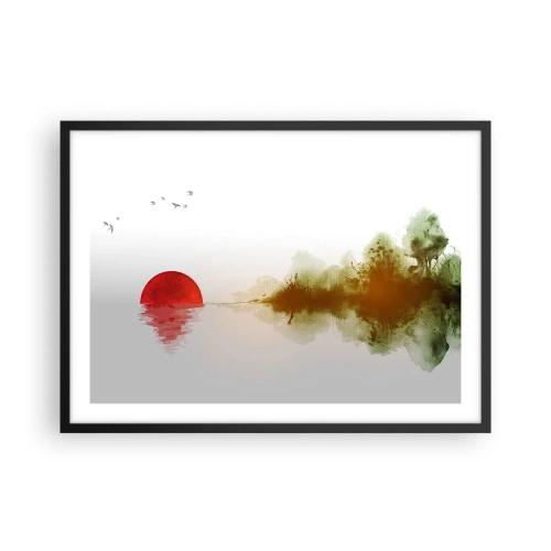 Poster in cornice nera - Tramonto astratto su un lago con riflesso - 70x50cm - Promessa di pace - Decorazione murale moderna per soggiorno e camera da letto ARTTOR
