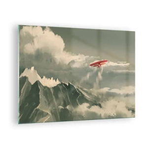 Quadro su vetro - Un aereo rosso che vola sopra le montagne innevate - 70x50cm - Pioniere senza paura - Decorazione murale moderna per soggiorno e camera da letto ARTTOR