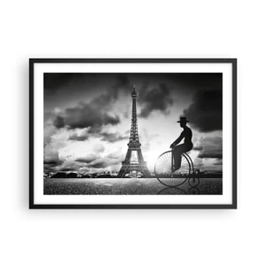 Poster in cornice nera - Immagine in bianco e nero di una bicicletta retrò con la Torre Eiffel sullo sfondo - 70x50cm - Nostalgia della Belle Epoque - Decorazione murale moderna per soggiorno e camera da letto ARTTOR