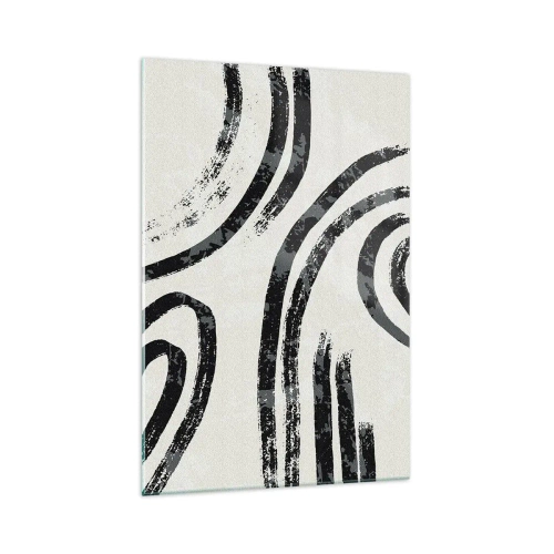 Quadro su vetro - Linee astratte in bianco e nero su uno sfondo chiaro - 70x100cm - Interrotto a metà - Decorazione murale moderna per soggiorno e camera da letto ARTTOR
