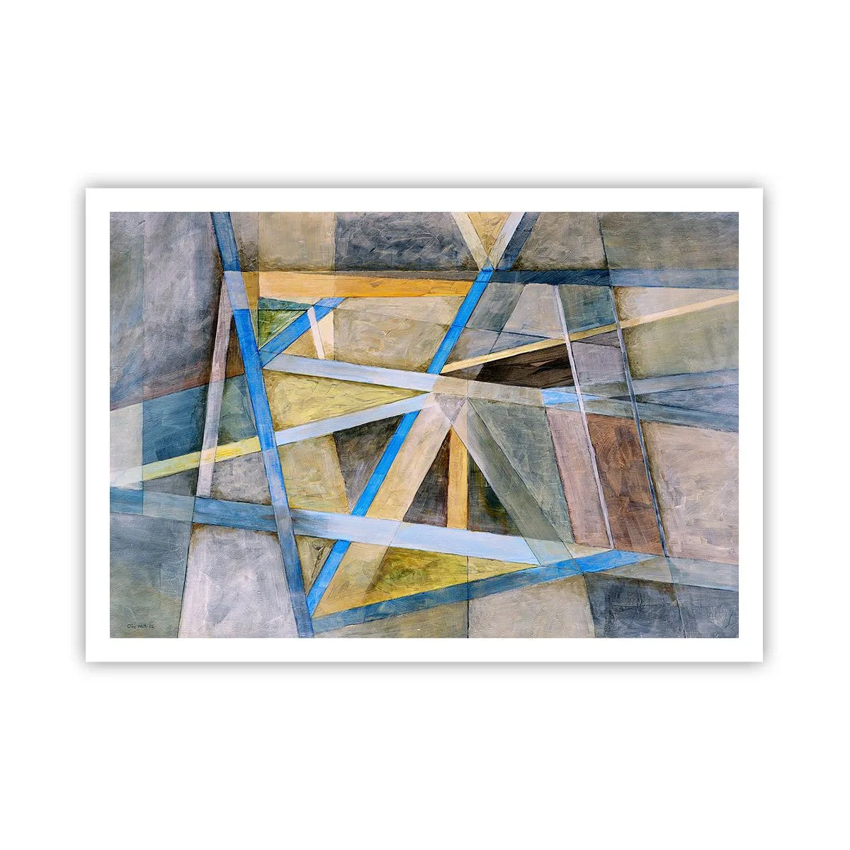 Poster - Composizione geometrica con linee chiare e blu - 100x70cm - Dritto o obliquo? - Decorazione murale moderna per soggiorno e camera da letto ARTTOR