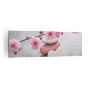 Quadro su tela - Stampe su Tela - Delicati fiori di ciliegio con pietre a forma di cuore - 160x50cm - Serenità con fiori di ciliegio - Decorazione murale moderna per soggiorno e camera da letto ARTTOR