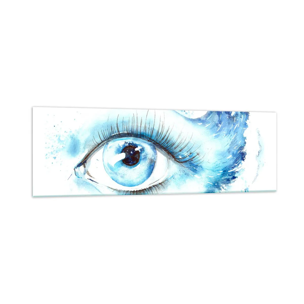 Quadro su vetro - Acquerello artistico di un occhio con un'onda dinamica - 160x50cm - Immergersi nell'azzurro dello sguardo - Decorazione murale moderna per soggiorno e camera da letto ARTTOR
