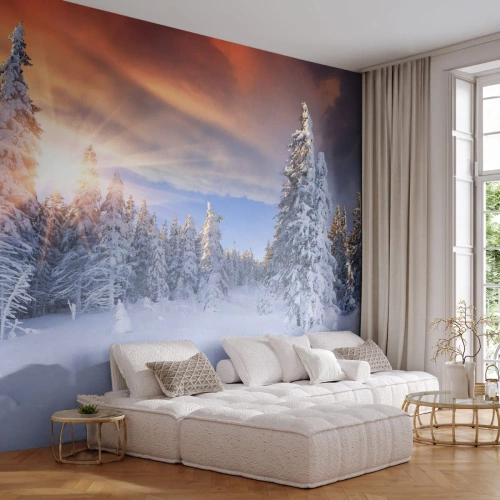 Fotomurale su misura Premium Sand - Spettacolo innevato della natura - Paesaggio, foresta, Inverno