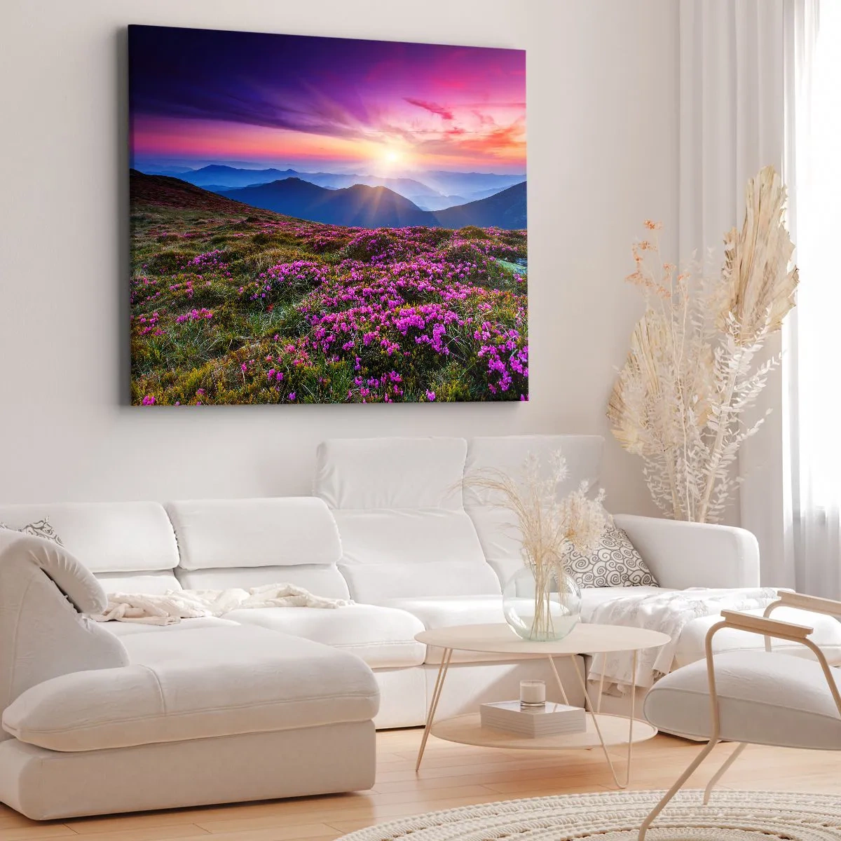 Quadro su tela - Stampe su Tela - Prato di montagna con fiori al tramonto - 70x50cm - Il profumo dei fiori freschi del campo - Decorazione murale moderna per soggiorno e camera da letto ARTTOR