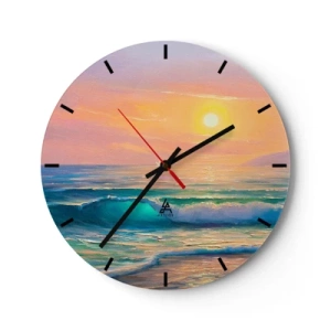 Orologio da parete - Orologio in Vetro - Un pittoresco tramonto su un oceano calmo - 30x30cm - Il canto turchese delle onde - Decorazione murale moderna per soggiorno, cucina e camera da letto ARTTOR