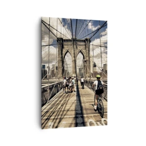 Quadro su tela - Stampe su Tela - Ponte di Brooklyn con vista su pedoni e ciclisti - 80x120cm - Dritto al cuore della città - Decorazione murale moderna per soggiorno e camera da letto ARTTOR