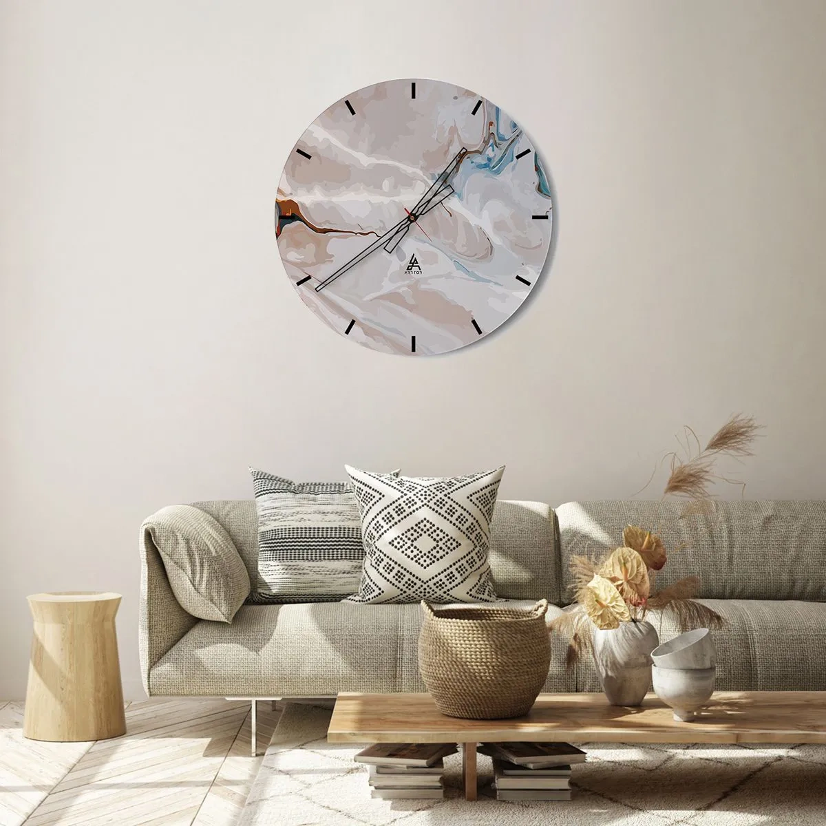 Orologio da parete - Orologio in Vetro - Meandri blu sotto il bianco - 40x40 cm