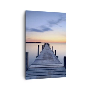 Quadro su tela - Stampe su Tela - Molo di legno sul lago al tramonto - 80x120cm - La calma di un dolce tramonto - Decorazione murale moderna per soggiorno e camera da letto ARTTOR