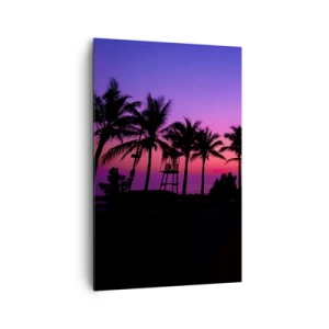 Quadro su tela - Stampe su Tela - Silhouette di palme contro un cielo al tramonto rosa-viola - 80x120cm - Sera sotto le palme - Decorazione murale moderna per soggiorno e camera da letto ARTTOR