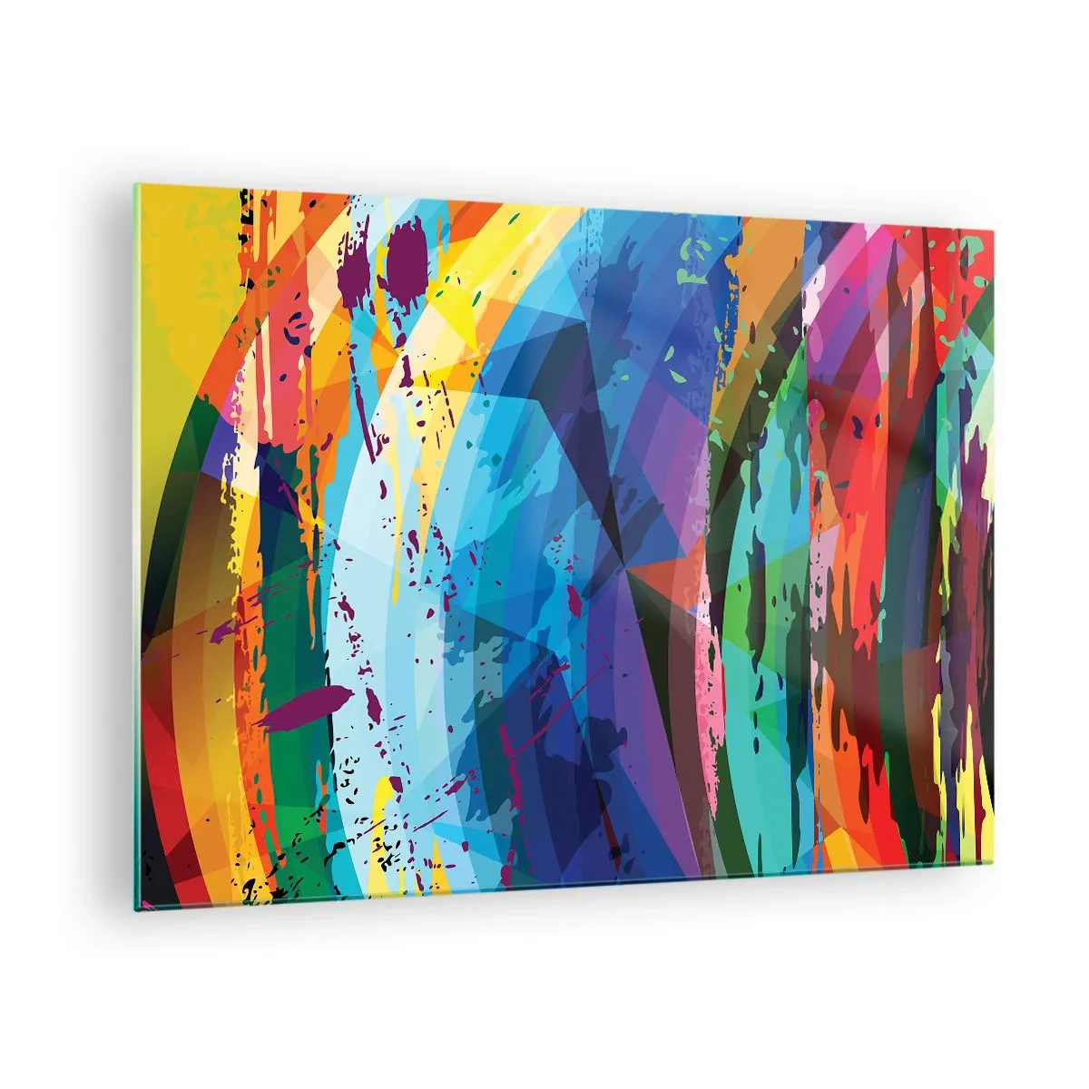 Quadro su vetro - Astrazione colorata con forme dinamiche - 70x50cm - Capogiro di colori - Decorazione murale moderna per soggiorno e camera da letto ARTTOR