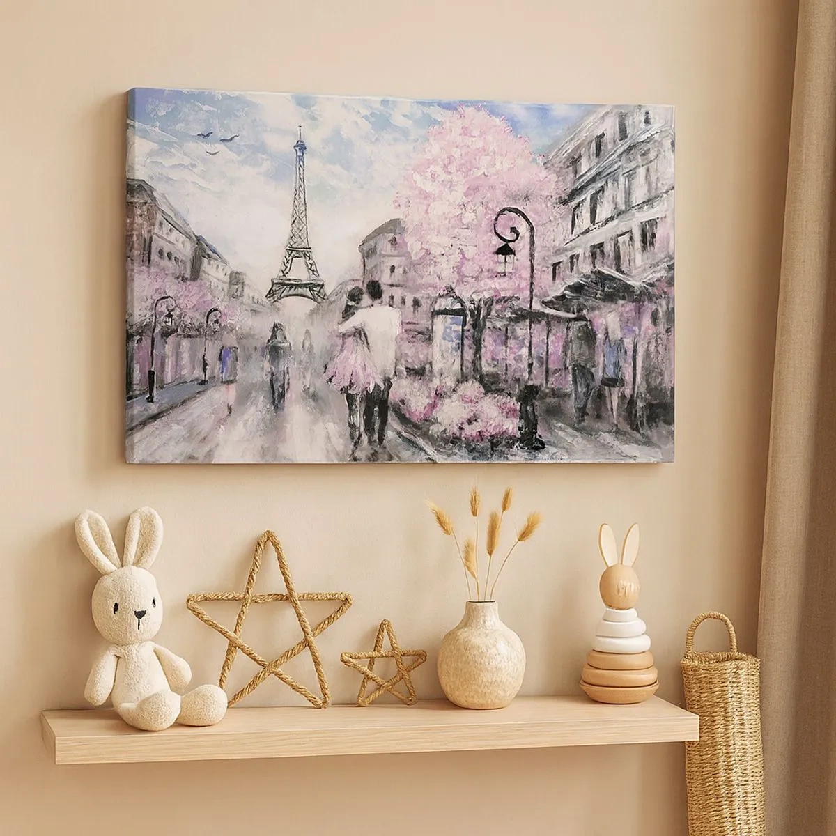 Quadro su tela - Stampe su Tela - Una passeggiata romantica a Parigi vicino alla Torre Eiffel - 70x50cm - Se innamorarsi, allora solo a... - Decorazione murale moderna per soggiorno e camera da letto ARTTOR