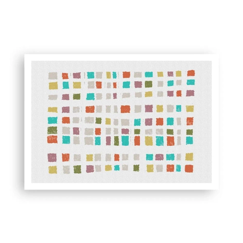 Poster - Quadrati colorati in una disposizione minimalista su uno sfondo bianco - 100x70cm - Un gioco sconosciuto - Decorazione murale moderna per soggiorno e camera da letto ARTTOR