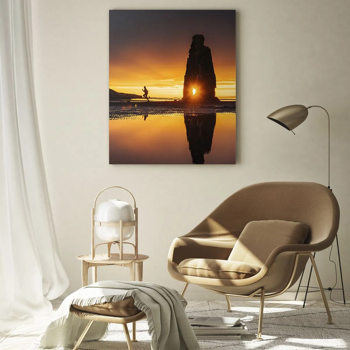 Quadro su vetro - Tramonto con una sagoma umana e una formazione rocciosa - 50x70cm - Solo tu e la natura - Decorazione murale moderna per soggiorno e camera da letto ARTTOR