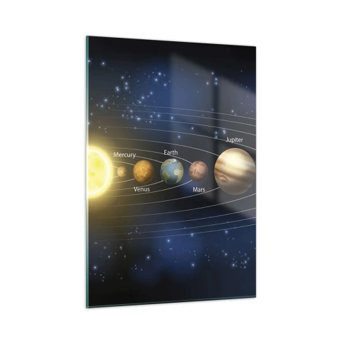 Quadro su vetro - Il sistema solare con pianeti e stelle sullo sfondo - 50x70cm - Uno su dieci - Decorazione murale moderna per soggiorno e camera da letto ARTTOR