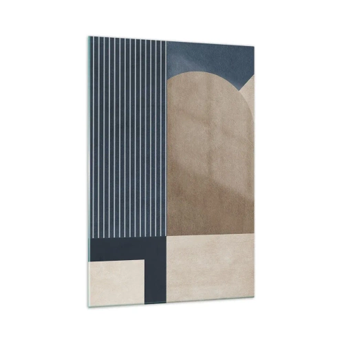 Quadro su vetro - Figure geometriche nei toni del beige e del blu navy con linee - 70x100cm - Composizione di semplicità e rotondità - Decorazione murale moderna per soggiorno e camera da letto ARTTOR