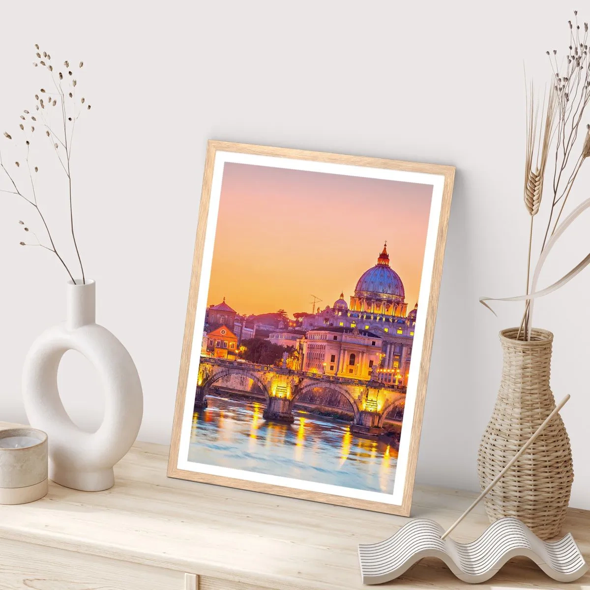 Poster in cornice rovere chiaro - Tramonto sulla Città Eterna - 40x50 cm