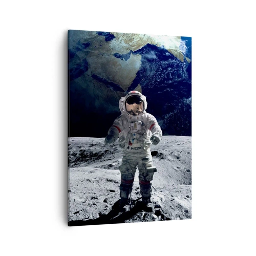 Quadro su tela - Stampe su Tela - Astronauta sulla superficie della Luna con la Terra sullo sfondo - 50x70cm - Saluti dalla luna - Decorazione murale moderna per soggiorno e camera da letto ARTTOR
