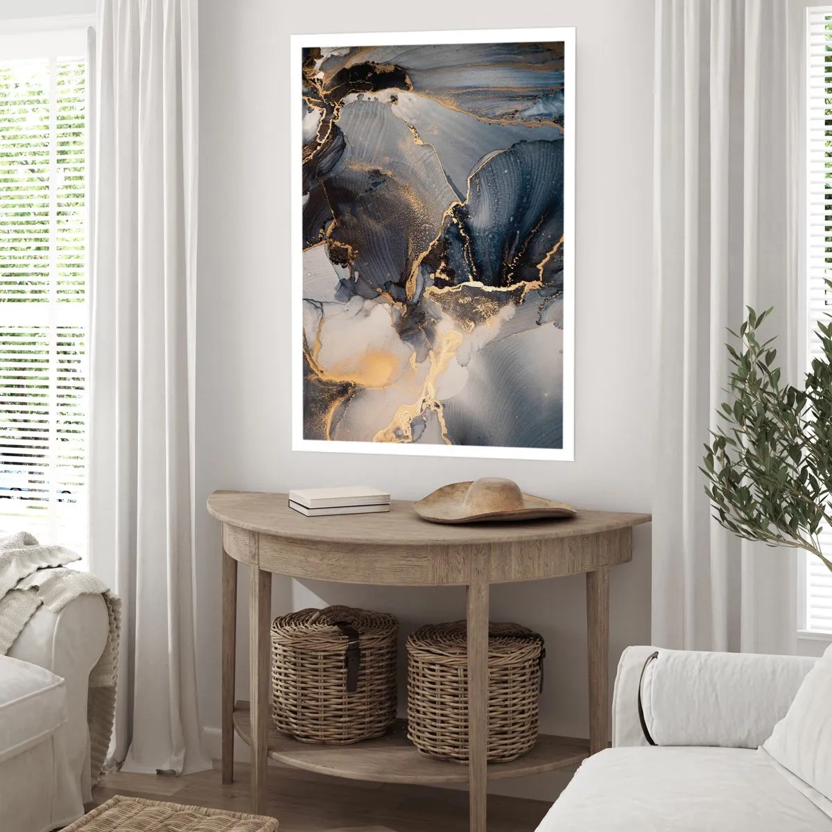 Poster - Una composizione astratta in tonalità scure con accenti dorati. - 50x70cm - Vita di pietra - Decorazione murale moderna per soggiorno e camera da letto ARTTOR