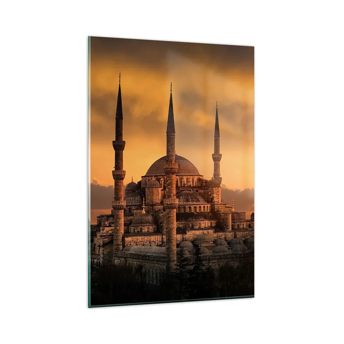 Quadro su vetro - La moschea al tramonto dai colori caldi - 80x120cm - Dio è grande - Decorazione murale moderna per soggiorno e camera da letto ARTTOR