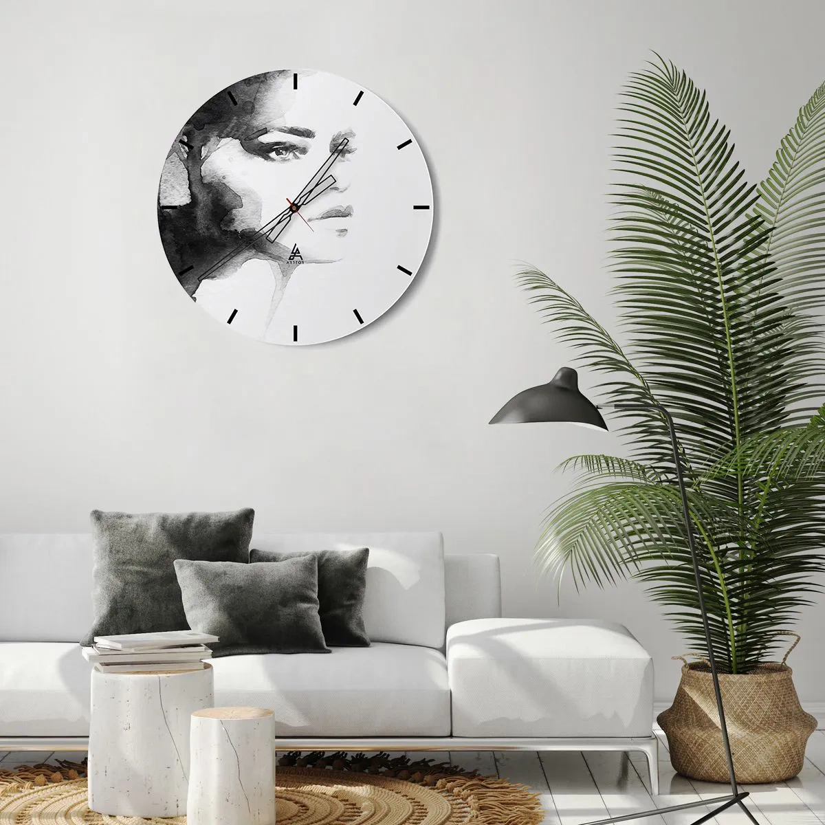 Orologio da parete - Orologio in Vetro - Ritratto di donna ad acquerello in bianco e nero - 30x30cm - Fatta di mistero e di nebbia - Decorazione murale moderna per soggiorno, cucina e camera da letto ARTTOR
