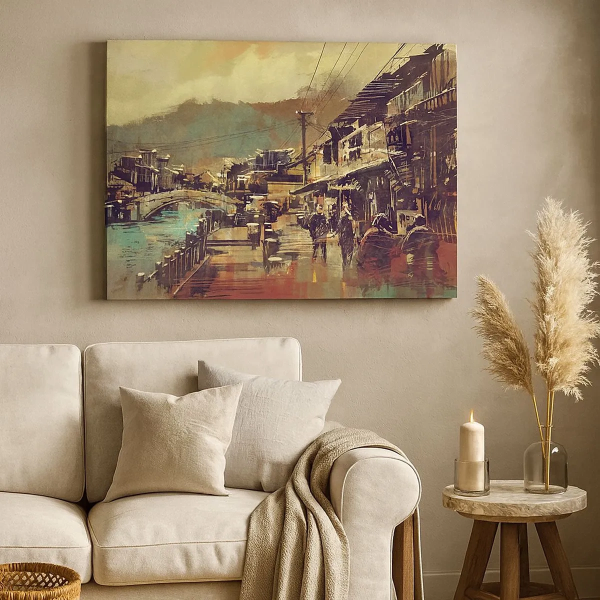 Quadro su tela - Stampe su Tela - Una città con un ponte e strade dallo stile artistico - 70x50cm - La vita come ricchezza di grigio - Decorazione murale moderna per soggiorno e camera da letto ARTTOR