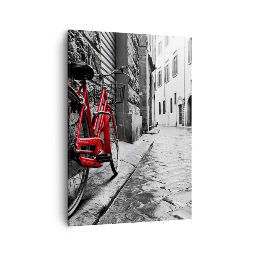 Quadro su tela - Stampe su Tela - Bicicletta rossa in una strada bianca e nera - 50x70cm - La vera bellezza non invecchia - Decorazione murale moderna per soggiorno e camera da letto ARTTOR