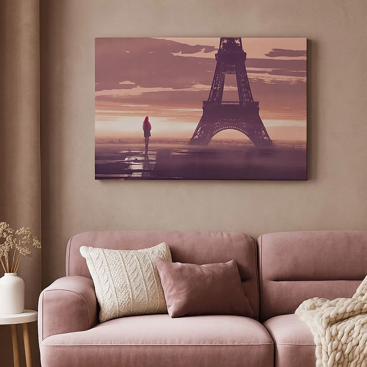 Quadro su tela - Stampe su Tela - Una figura che guarda la Torre Eiffel alla luce del sole al tramonto - 70x50cm - Solo loro due - Decorazione murale moderna per soggiorno e camera da letto ARTTOR