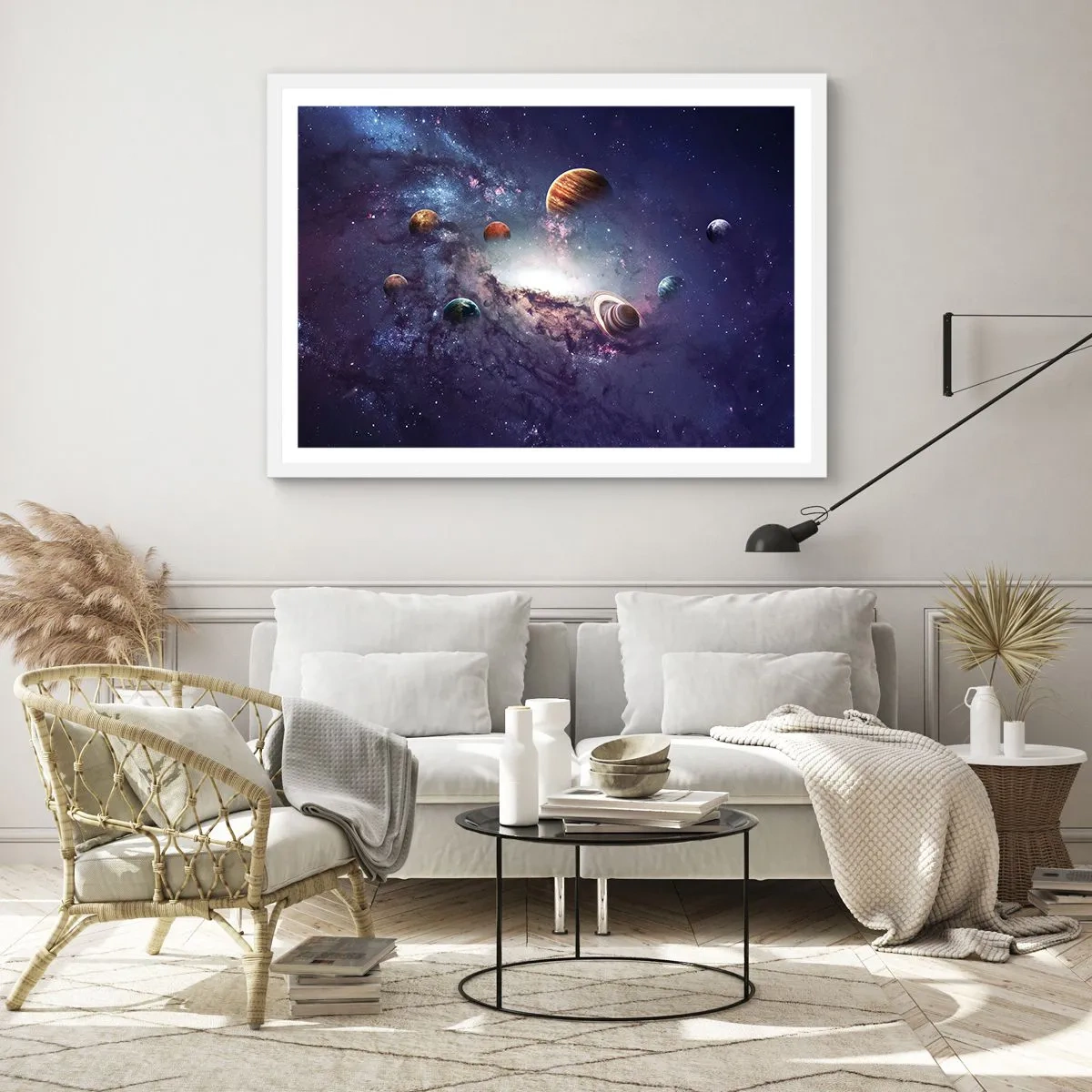 Poster in cornice bianca - Sistema solare danzante - 40x30 cm
