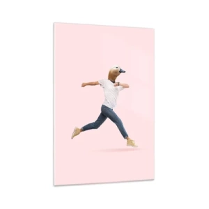 Quadro su vetro - Una figura surrealista con la testa di un'anatra in movimento - 70x100cm - Un pizzico di assurdo - Decorazione murale moderna per soggiorno e camera da letto ARTTOR