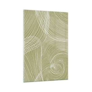 Quadro su vetro - Linee verdi e bianche in una composizione astratta - 80x120cm - Astrazione intricata in bianco - Decorazione murale moderna per soggiorno e camera da letto ARTTOR